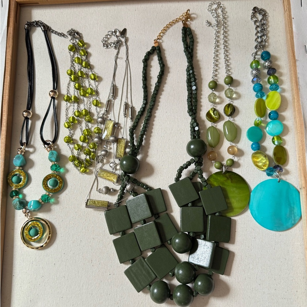 Lot of Statement Necklaces – Green, Blue & Earth Tones